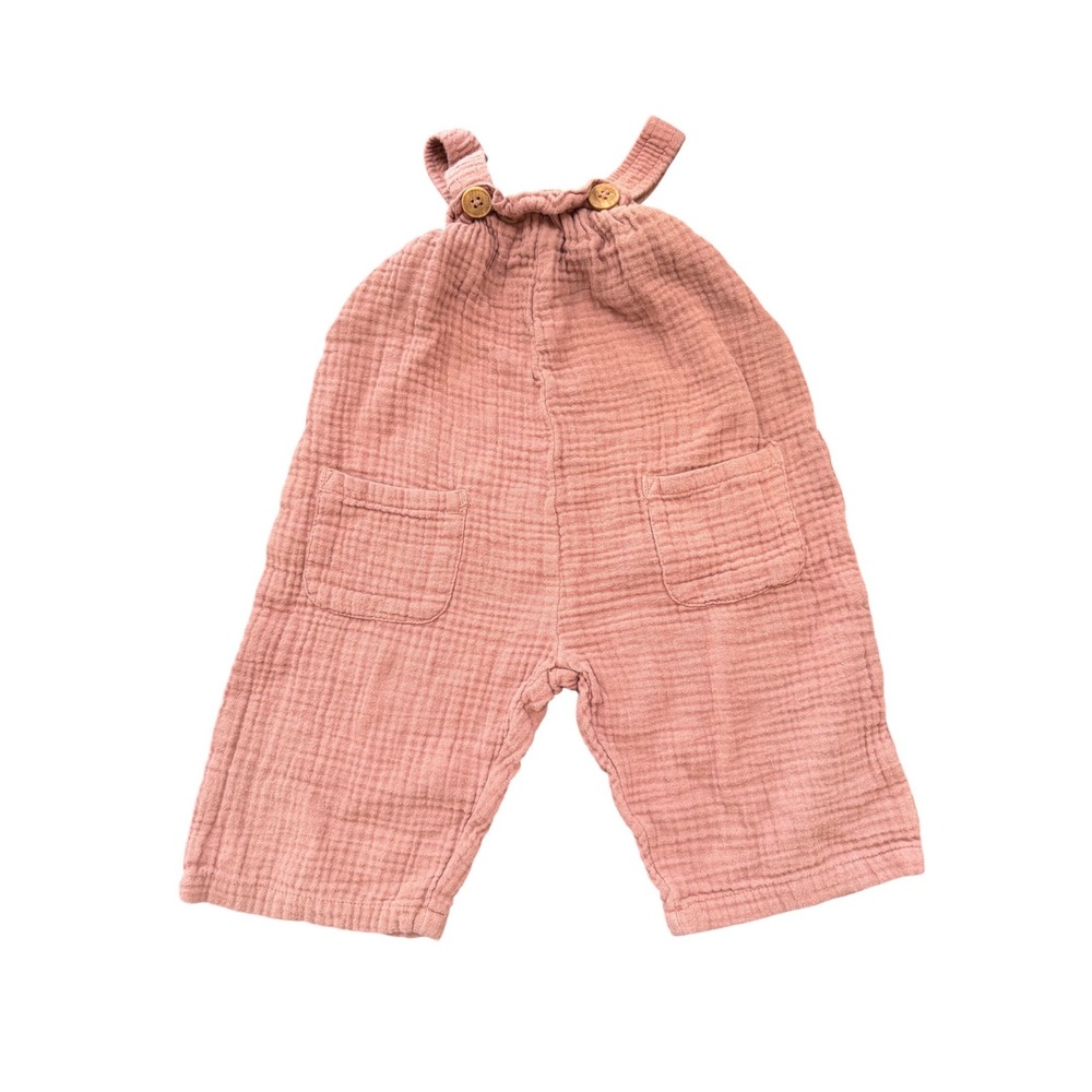 Easy-Peasy Baby Girl Cotton Gauze Overalls Dusty Rose Pink 12M Bib Jumpsuit